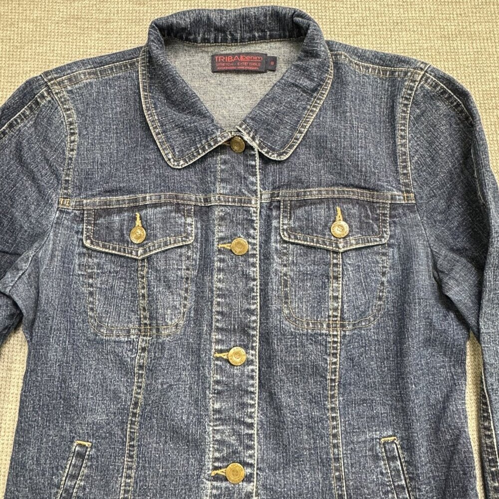 Tribal Denim Womens Blue Jean Jacket Size 8 Button Up Pockets Long Sleeve Collar - Picture 3 of 11